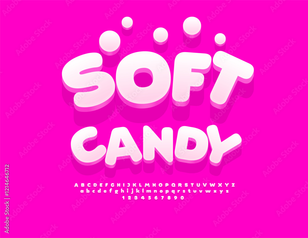 Vector Joyful Badge Soft Candy. Cute White 3D Font. Children Alphabet Letters and Numbers set. Vector Joyful Badge Soft Candy. Cute White 3D Font. Children Alphabet Letters and Numbers set.