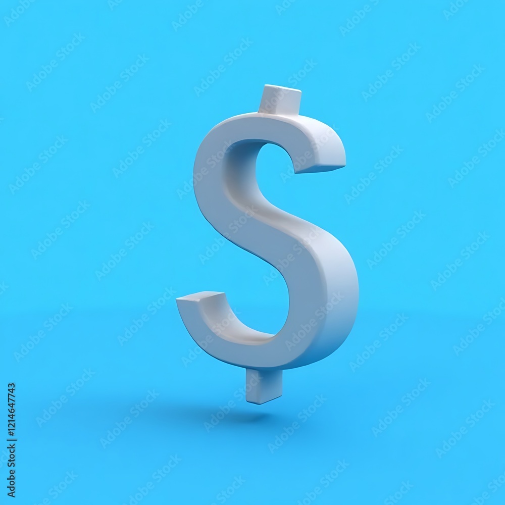 Floating Dollar Sign: A minimalist 3D rendering of a light gray dollar sign, floating against a vibrant light blue background. The clean, simple design evokes concepts of finance, currency. Floating Dollar Sign: A minimalist 3D rendering of a light gray dollar sign, floating against a vibrant light blue background. The clean, simple design evokes concepts of finance, currency.