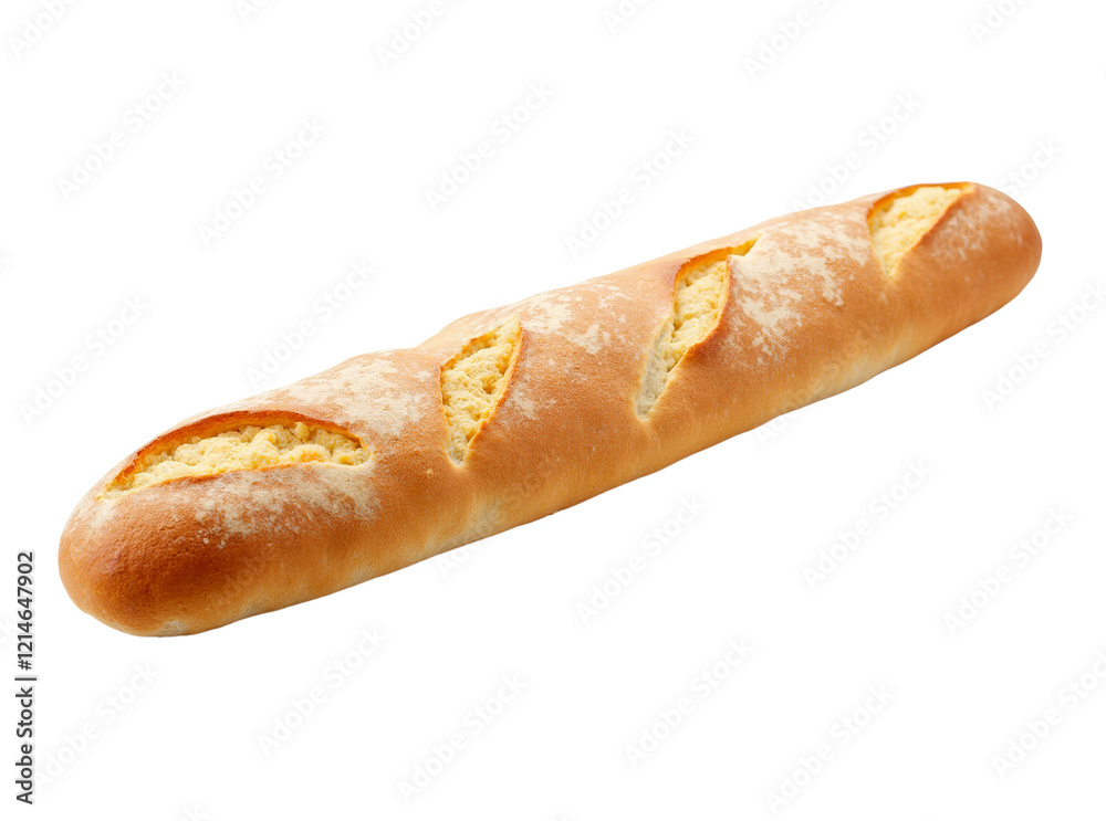 Crusty French Baguette: A freshly baked, golden brown French baguette, with a crispy crust and a soft, airy interior. The baguette is beautifully presented. Crusty French Baguette: A freshly baked, golden brown French baguette, with a crispy crust and a soft, airy interior. The baguette is beautifully presented.