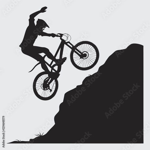 A mountain biker jumping over a rock  image silhouette vector art and illustration