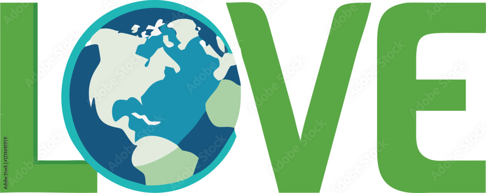 Minimalist LOVE with Globe Graphic for Environmental Awareness Minimalist LOVE with Globe Graphic for Environmental Awareness