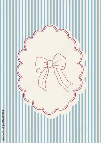 Flirtatious bow poster. Vector postcard design. Cute vintage flat ribbon bow illustration card.