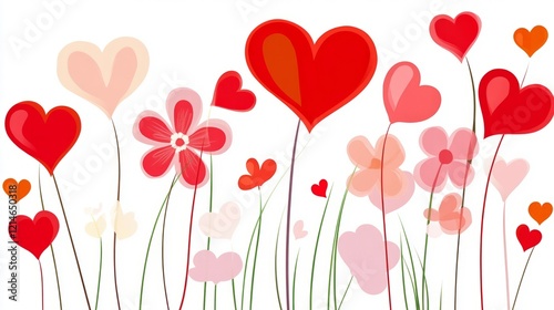 Red and pink hearts growing on flowers for valentine's day