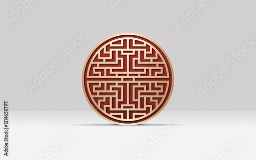Red and gold circular Chinese lattice design.