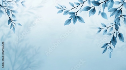 Delicate Blue Leaves Gently Falling Against a Soft Pastel Background in Serene Natural Atmosphere