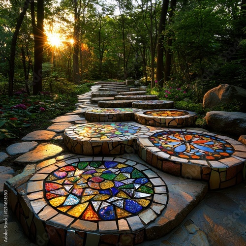 a diy mosaic stepping stone project featuring colorful stepping stones with photo