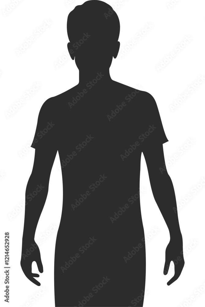 Silhouette of a man with a slim figure in a T-shirt, a man with a model physique, black icon. Silhouette of a man with a slim figure in a T-shirt, a man with a model physique, black icon.