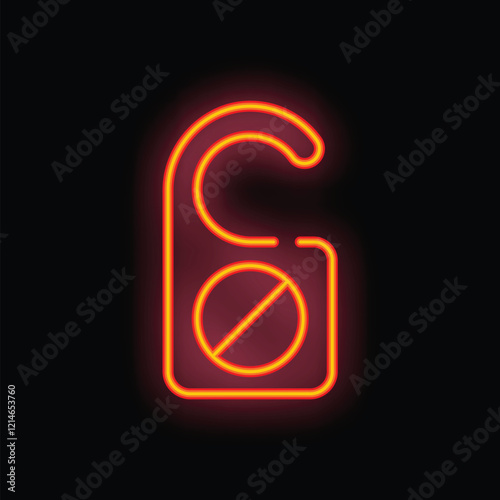 Neon sign is glowing red and orange against a black background, showing the international do not disturb symbol