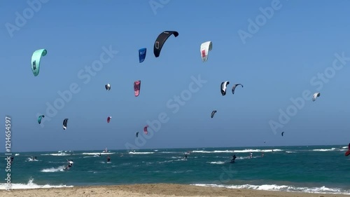 Kites and Kiteboarding on Kite Beach , Cabarete, Dominican Republic