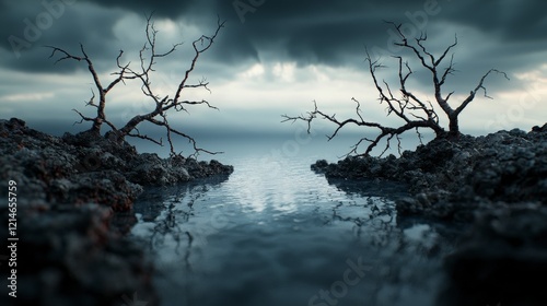 Desolate parallel lines of nature's struggles abandoned shoreline photography aesthetic atmospheric viewpoint photo