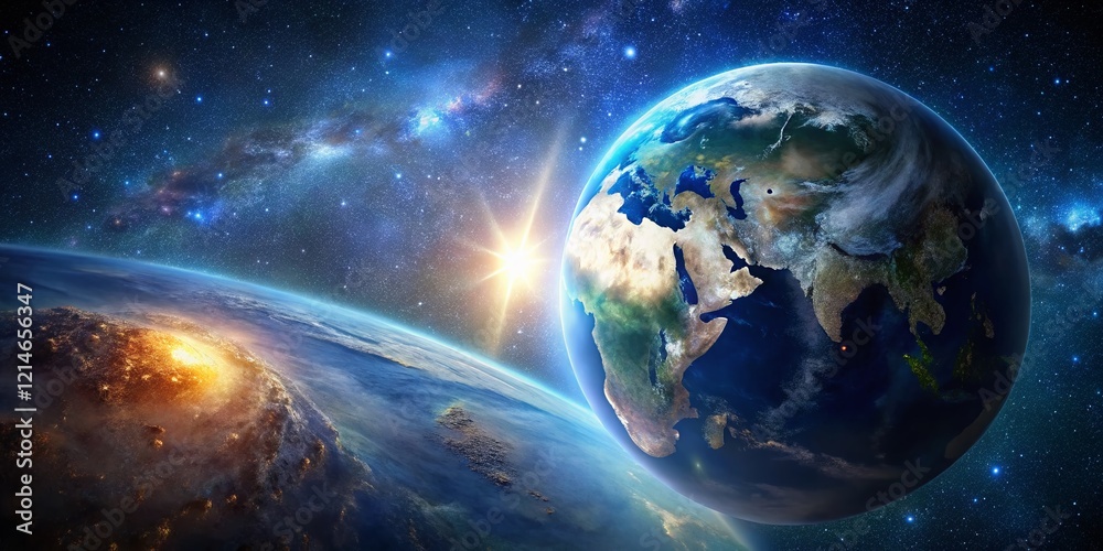 Obraz premium Solitary Earth: A cosmic perspective showcasing our planet's isolation in the vast universe.