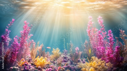 Serene Underwater Garden with Soft Light and Colorful Plants photo