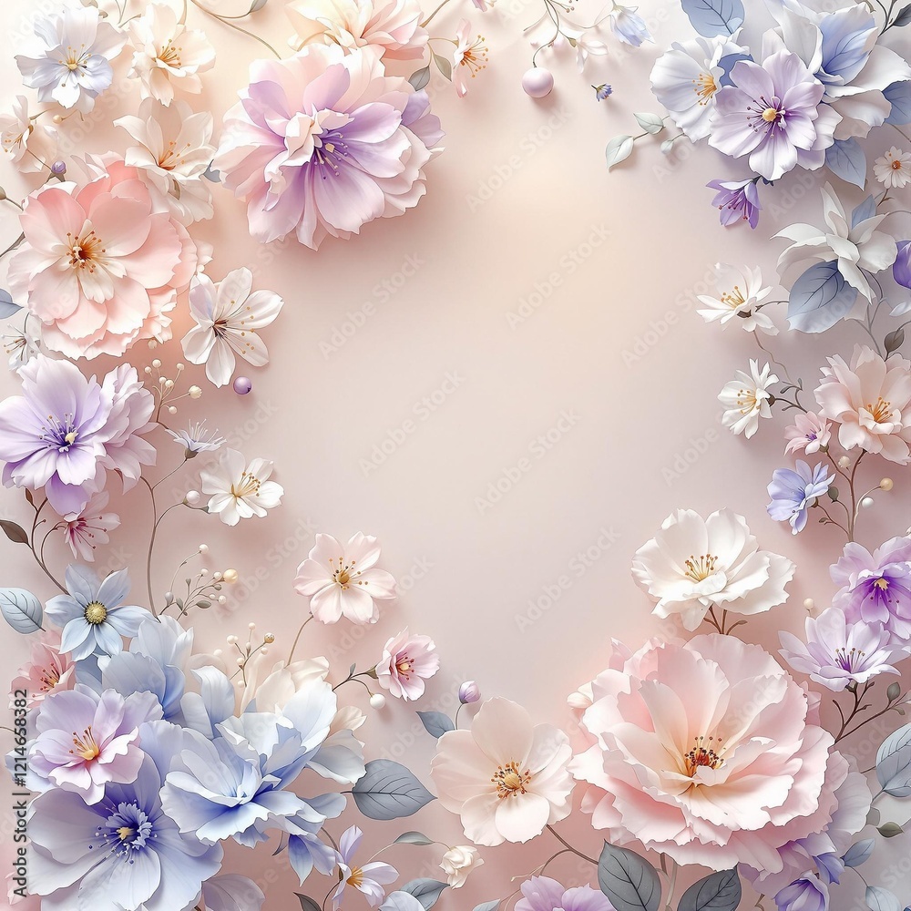 A pastel background of intricate floral designs in soft lavender, pale blue, and creamy pink, creating elegance A pastel background of intricate floral designs in soft lavender, pale blue, and creamy pink, creating elegance