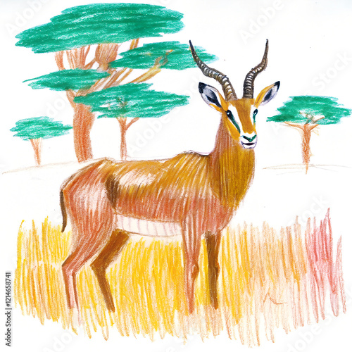 Antelope Sketch. Primitivism Style.  photo