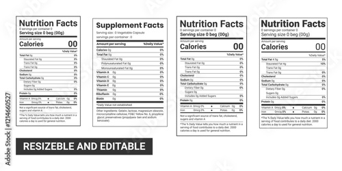 Supplement facts and vitamin facts template, nutrition facts template	