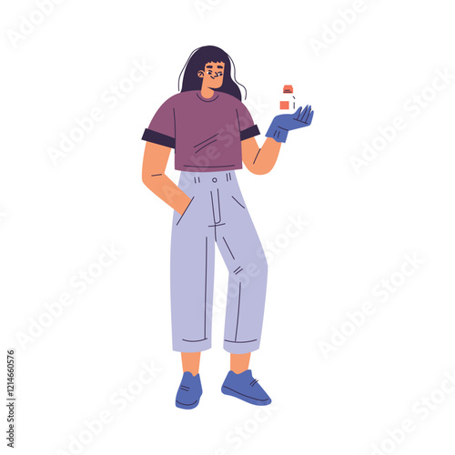 Woman Scientist Character Standing with Tablet Vector Illustration