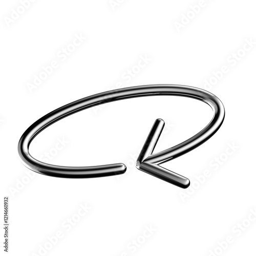 Metallic arrow turn around 3D shape isolated. Futuristic chrome 360 degree rotation arrow, refresh or sync