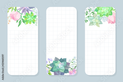 Succulent Note Card Design with Fleshy Green Plant and Flora Vector Template