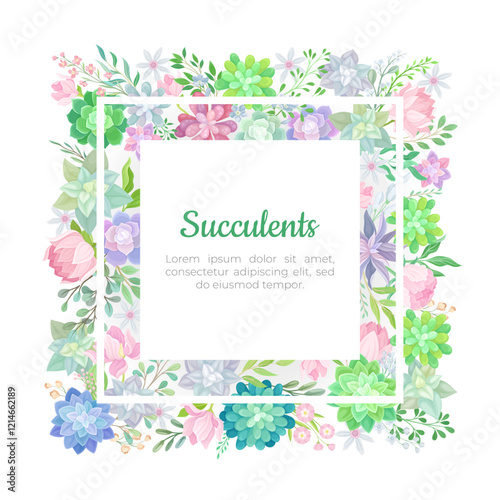 Succulent Banner Design with Fleshy Green Plant and Flora Vector Template