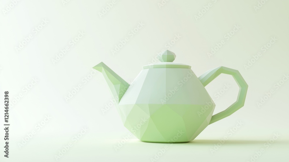 Ethereal Low-Poly Faceted Teapot in Pastel Green on Cinematic Light Background - Ultra-Detailed Geometric Artwork Ethereal Low-Poly Faceted Teapot in Pastel Green on Cinematic Light Background - Ultra-Detailed Geometric Artwork