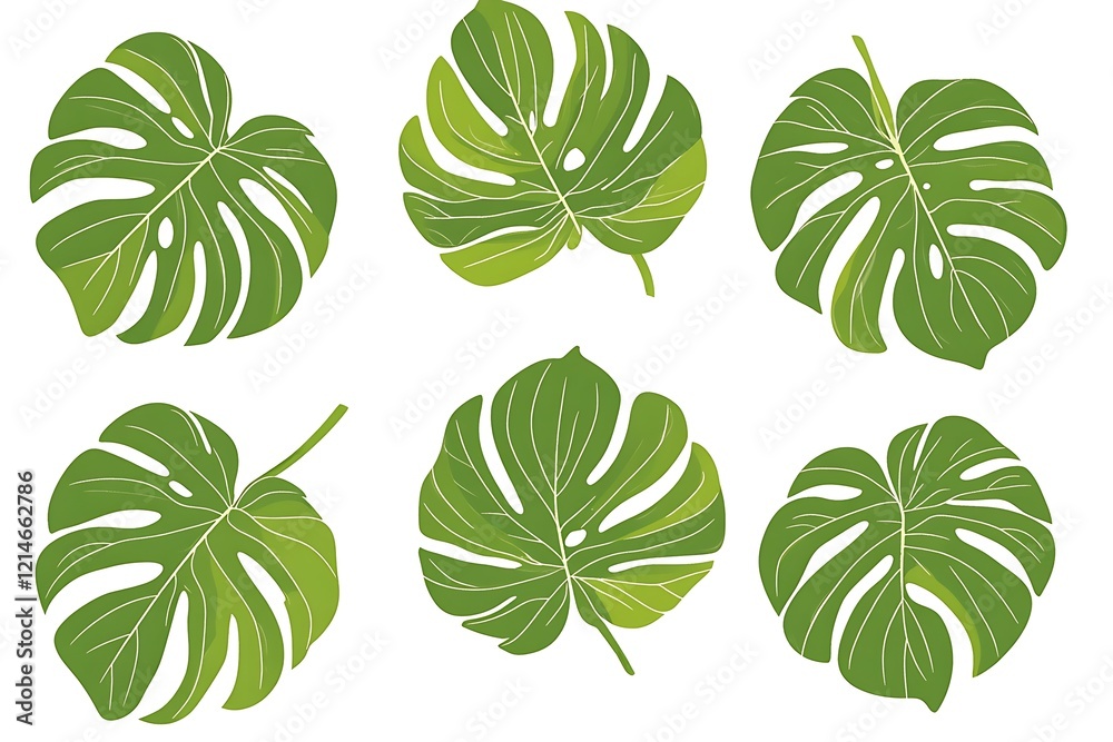 Fototapeta premium 4 vector images of green palm leaves on a white background