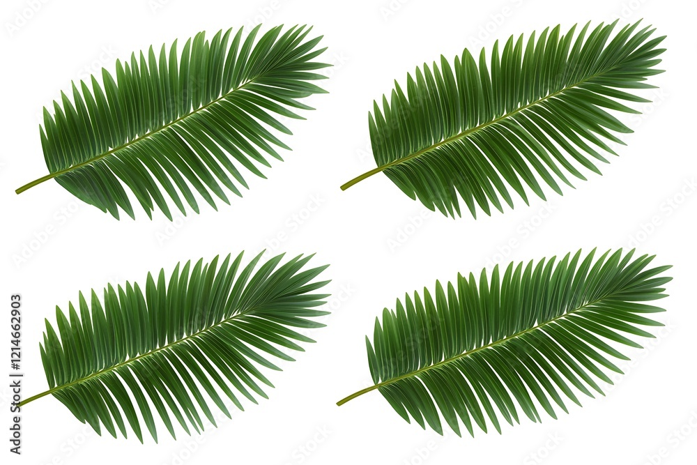 Naklejka premium 4 vector images of green palm leaves on a white background