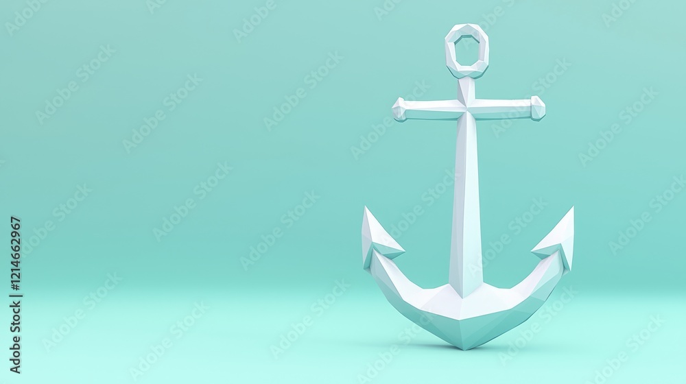 Geomatric Low-Poly Anchor in Metallic Gray - Ultra-Detailed Cinematic Illustration on Soft Teal Gradient Background Geomatric Low-Poly Anchor in Metallic Gray - Ultra-Detailed Cinematic Illustration on Soft Teal Gradient Background