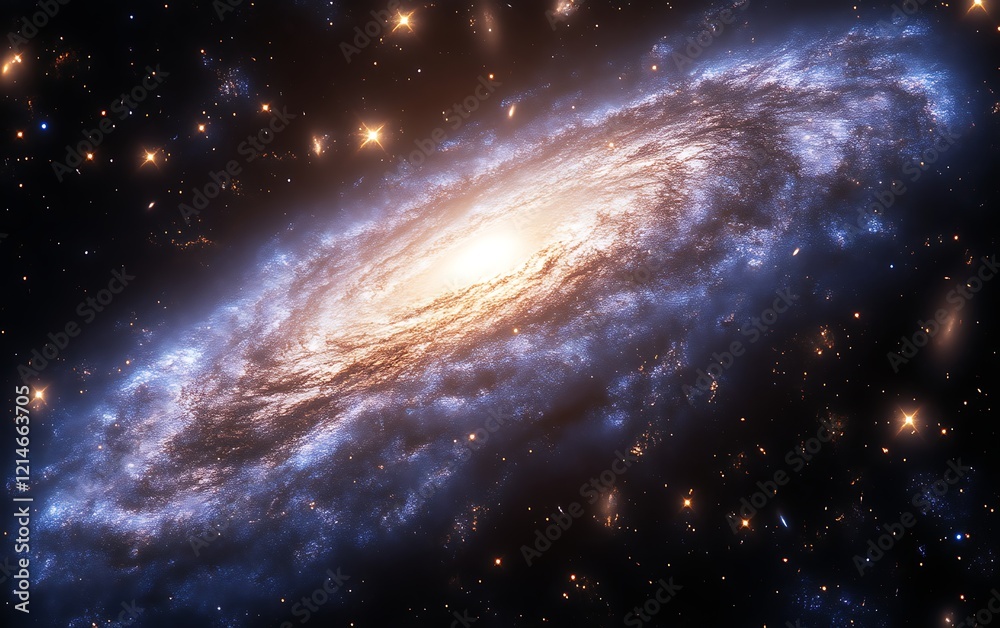 Fototapeta premium Spiral galaxy in deep space with bright core and stars.