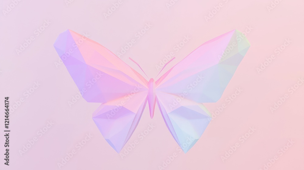 Geometric Pastel Butterfly in Low-Poly Style with Ultra-Detailed Wings - Cinematic Polygon Artwork