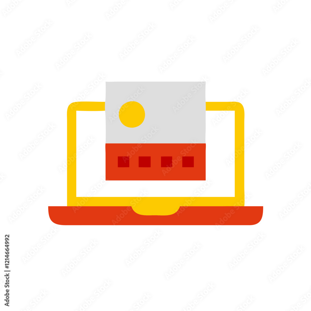 Colorful illustration of a laptop with an image upload icon on a white background Colorful illustration of a laptop with an image upload icon on a white background