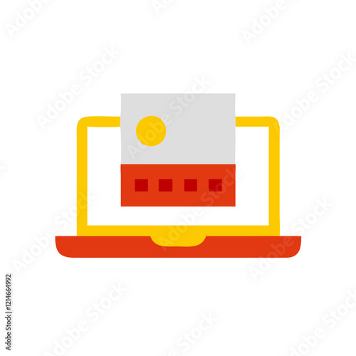 Colorful illustration of a laptop with an image upload icon on a white background