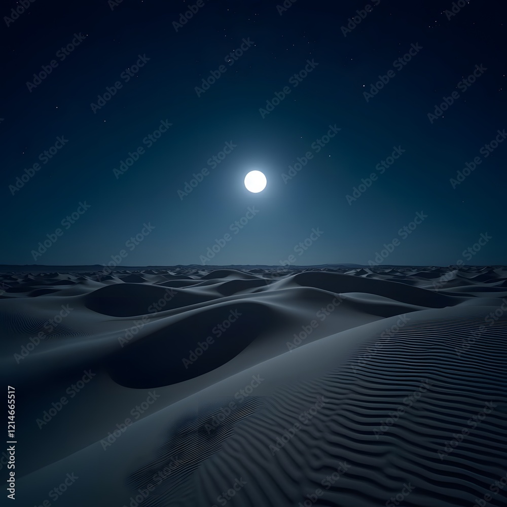 Naklejka premium Moonlit Majesty A Serene Desert Symphony Under Starry Skies