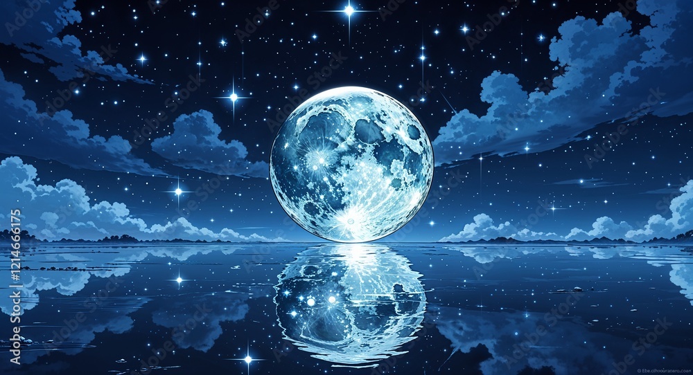Obraz premium Moon and stars reflecting ultrahighres on anime background