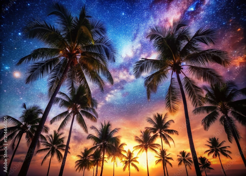 Obraz premium Starry Night Palm Trees: Candid Night Sky Photography