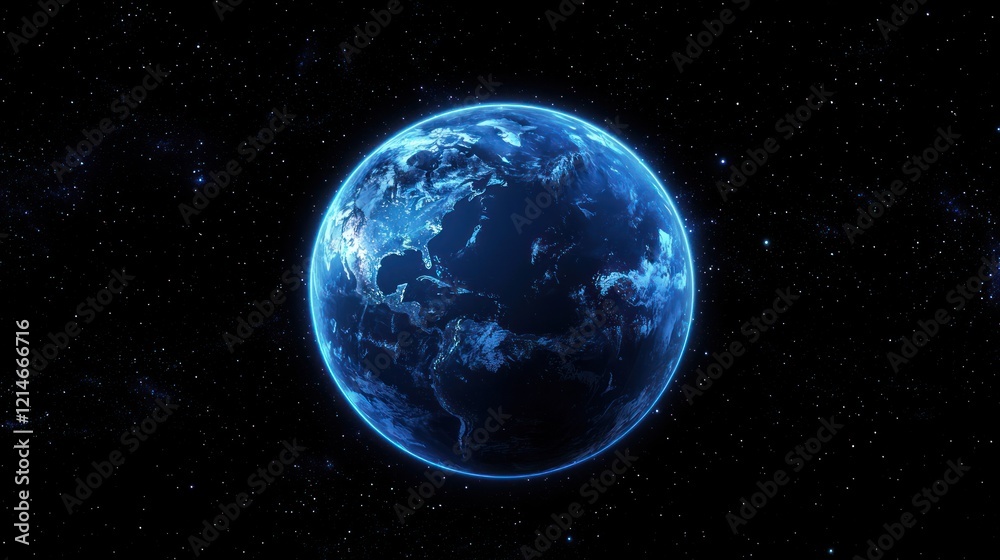 Fototapeta premium A digital illustration of a globe spinning in space with glowing lights.