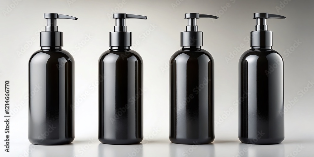 Blank Black Pump Bottle Mockup: Multiple Angles for Cosmetic & Product Displays Blank Black Pump Bottle Mockup: Multiple Angles for Cosmetic & Product Displays
