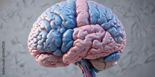 detailed drawing of a blue and pink brain with cerebral cortex , medical, pink color