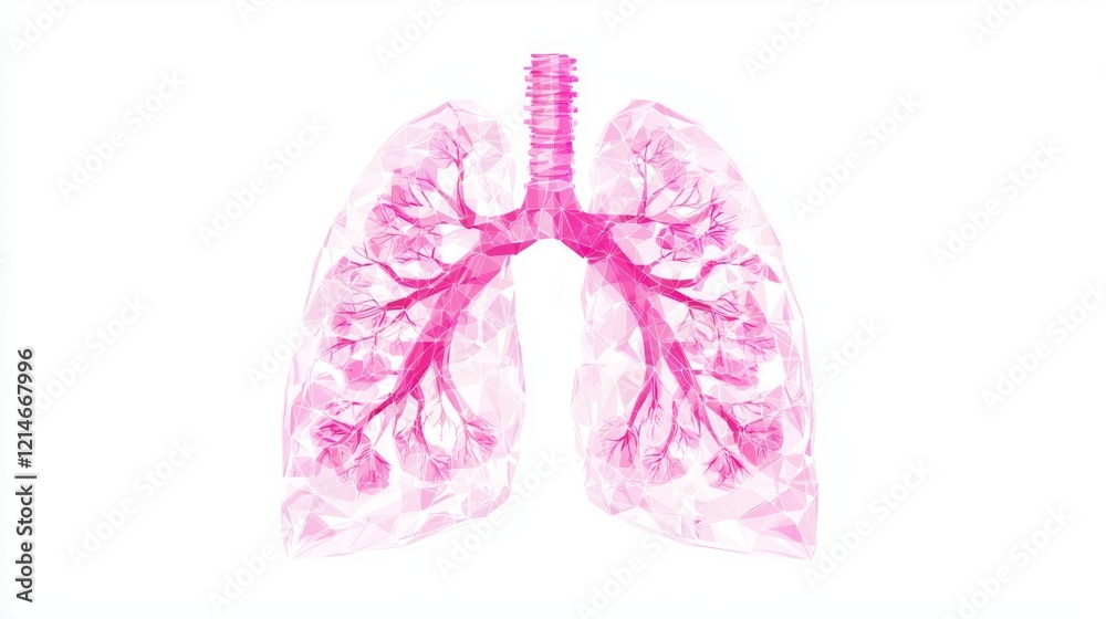Geometric Low-Poly Lungs Icon in Transparent Pink - Minimal Medical Theme on White Background Cinematic Illustration Geometric Low-Poly Lungs Icon in Transparent Pink - Minimal Medical Theme on White Background Cinematic Illustration