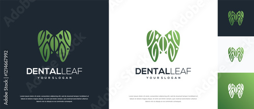 Tooth and leaf logo design. Dental care logo template. Dental clinic logo symbol icon