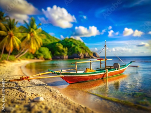 Stranded Balangay Boat on Sipalay Beach, Philippines - Tilt-Shift Photography photo