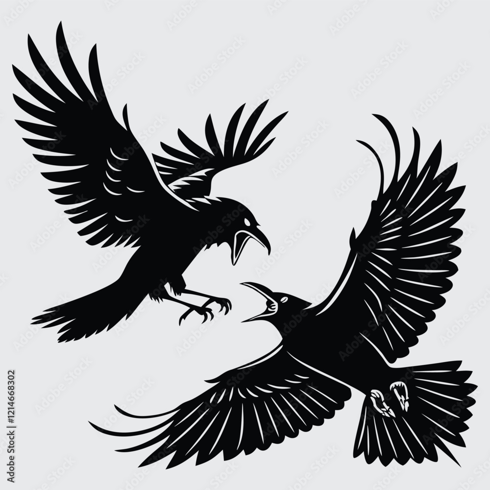 Obraz premium Two bird fighting image silhouette vector art and illustration