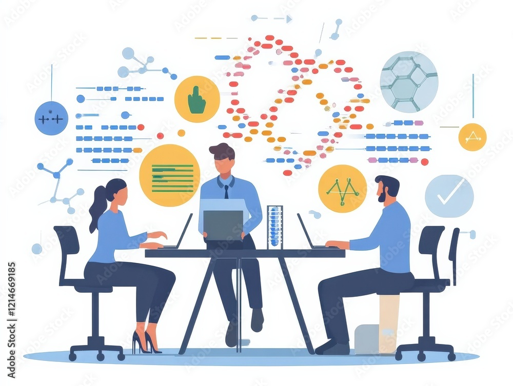 Collaboration in research modern office digital illustration professional environment group perspective innovation focus Collaboration in research modern office digital illustration professional environment group perspective innovation focus