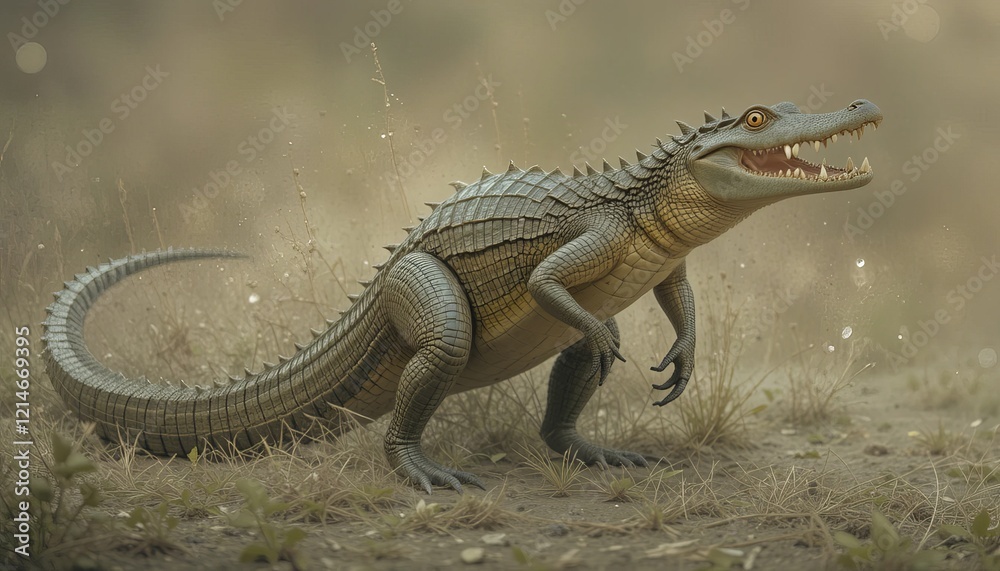 A crocodile with the powerful hind legs of a kangaroo. A crocodile with the powerful hind legs of a kangaroo.