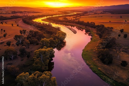 Enchanting sunset over the tranquil Murrumbidgee River near Wagga Wagga. photo