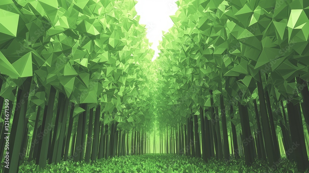 Obraz premium Vibrant Low-Poly Tree Cluster in Stylized Forest - Ultra-Detailed Cinematic Artwork