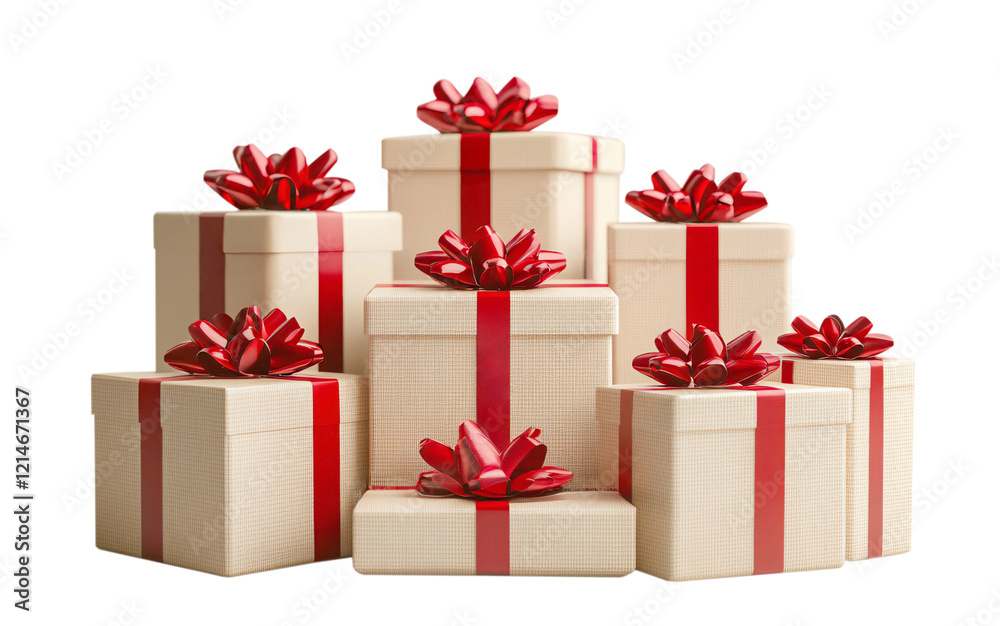 Obraz premium gift boxes with red bows isolated in transparency background