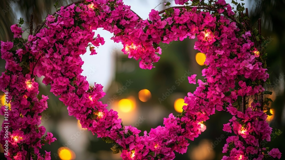 Fototapeta premium Heart-Shaped Floral Arch with Soft Lights