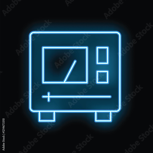 Neon blue glowing oscilloscope showing sinus signal on dark background