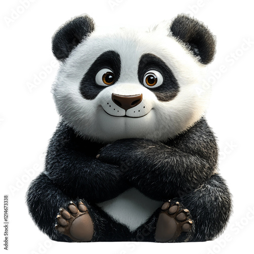 Adorable Cartoon Panda Bear Cub Sitting Happy Expression 3D Render photo