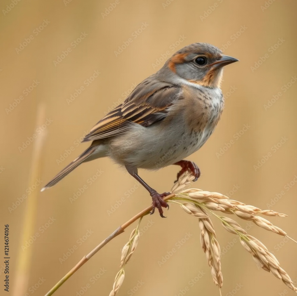 A small sparrow perched on a slender branch A small sparrow perched on a slender branch